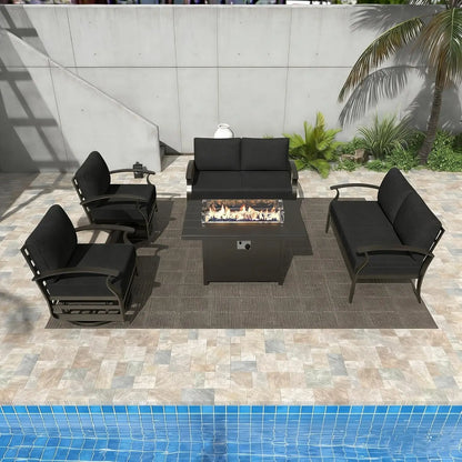 Aluminum Patio Furniture Set with Fire Pit Table