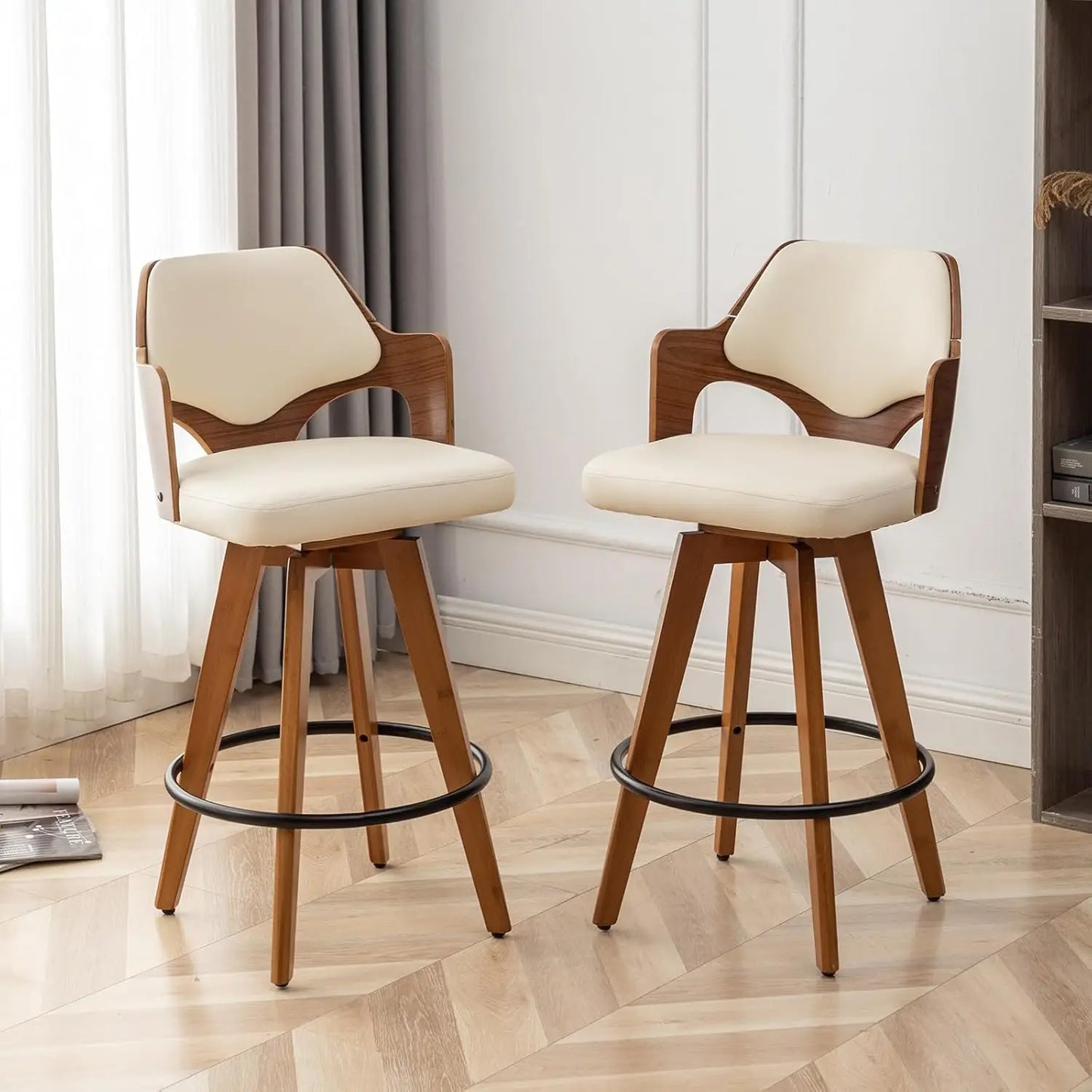 Swivel Upholstered Bar Stools Set of 2