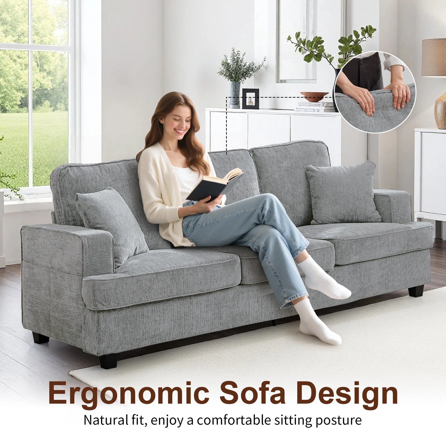 89 inch Cloud Couch Sofa in Chenile