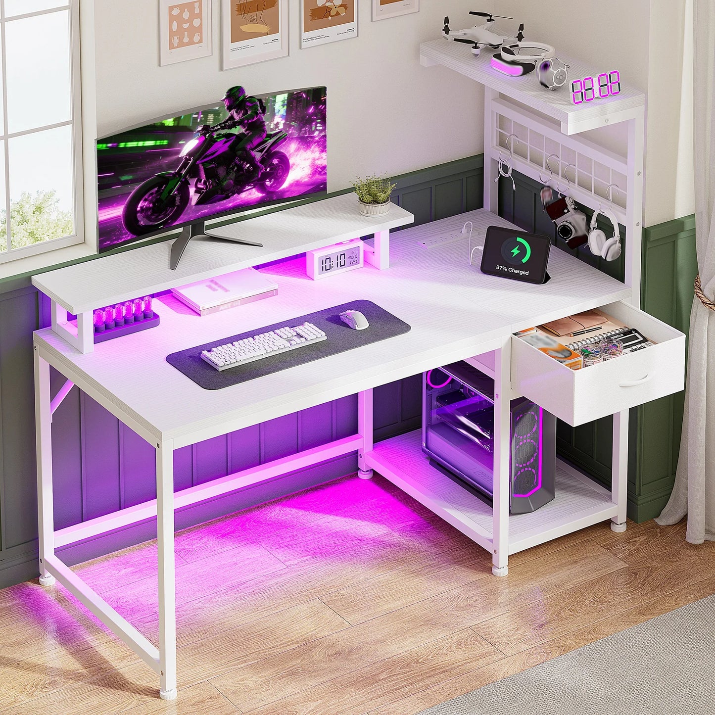 40"Gaming Computer Desk with Power Outlets