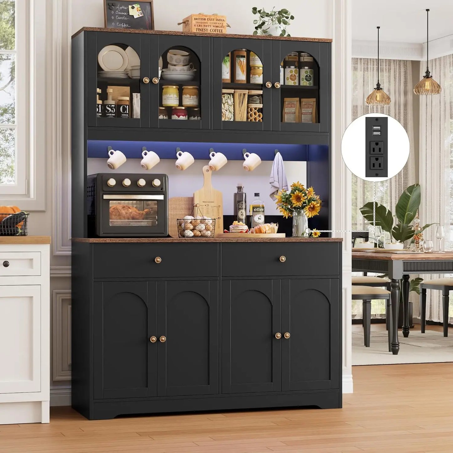 Kitchen Pantry Cabinet with Power Outlet