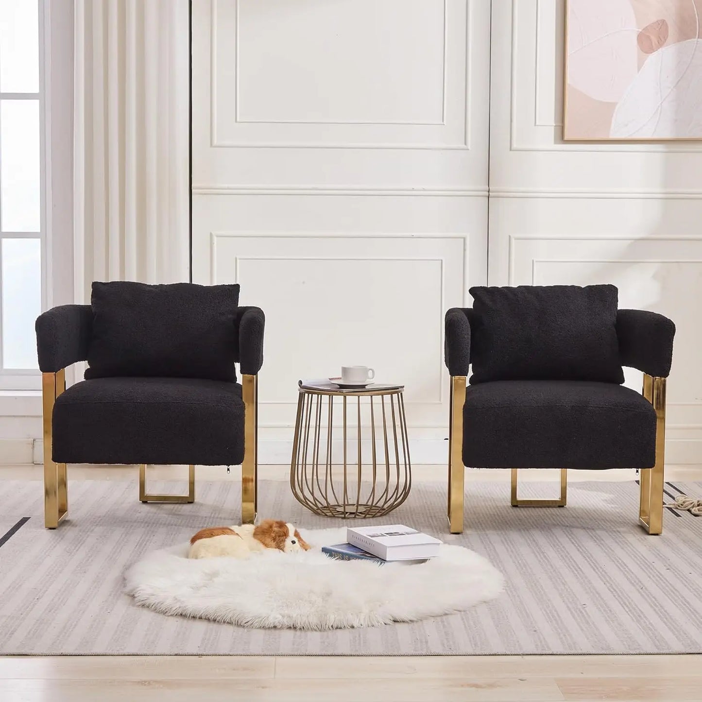 Modern Barrel Accent 2pcs Chairs, Upholstered