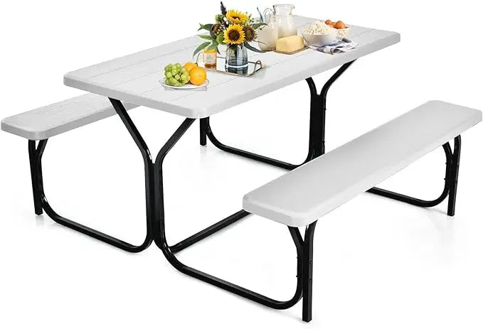 Picnic Resin Dining Table & 2 Benches Set