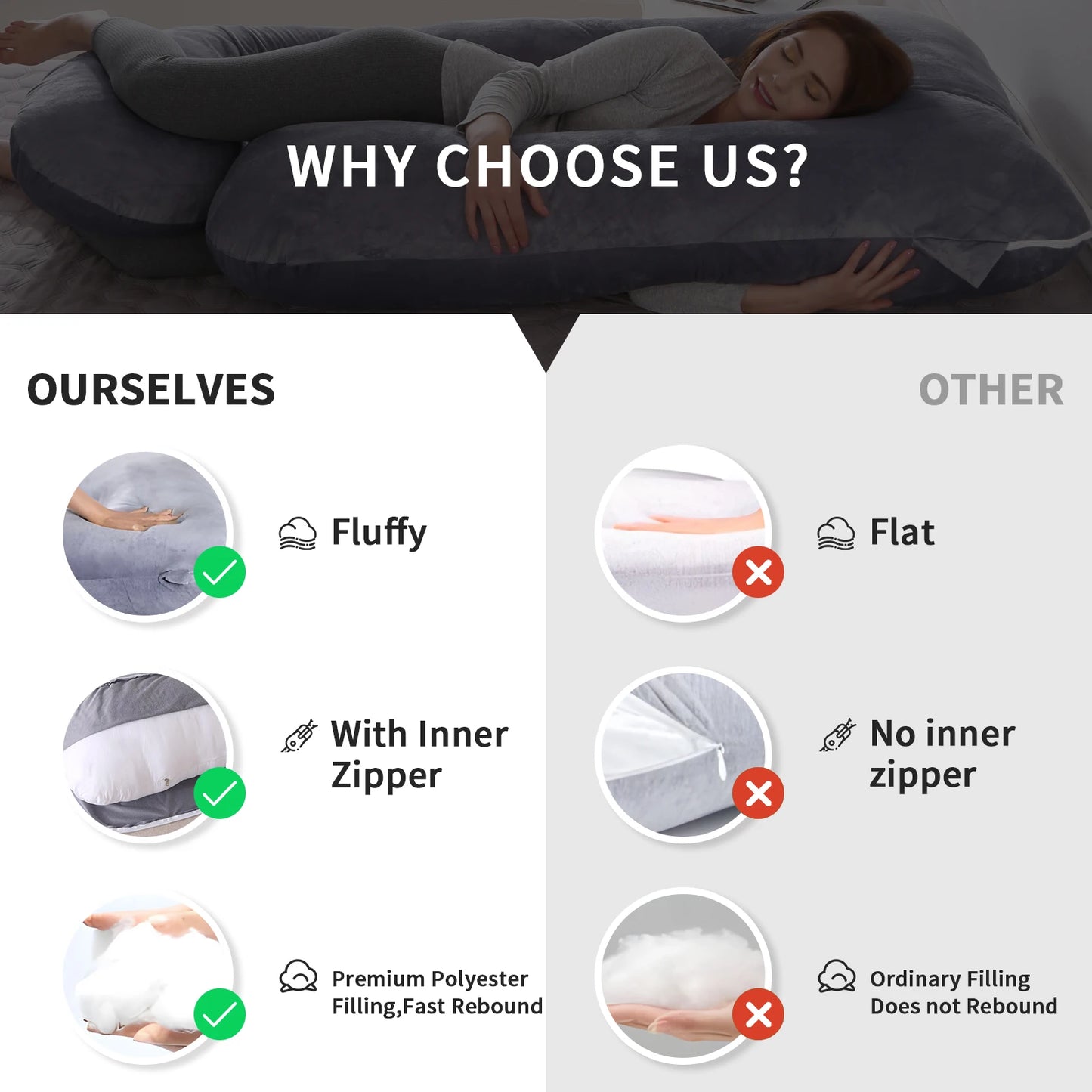 Full Body Maternity Pillow with Removable Cover