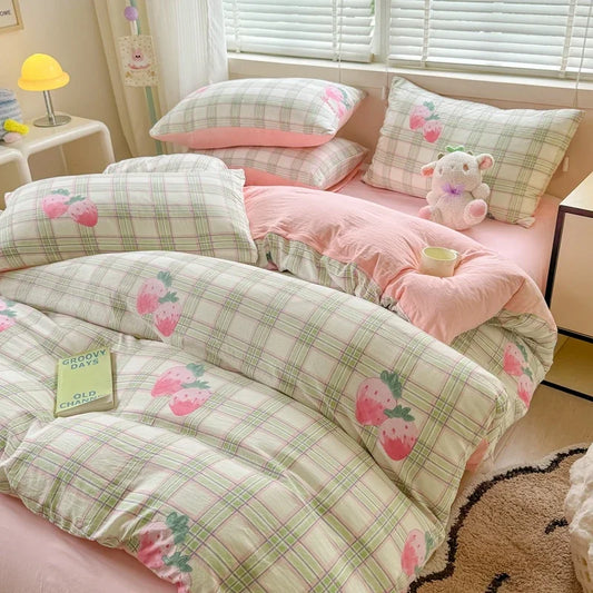 3pcs Duvet Cover Set Cartoon Strawberry Print