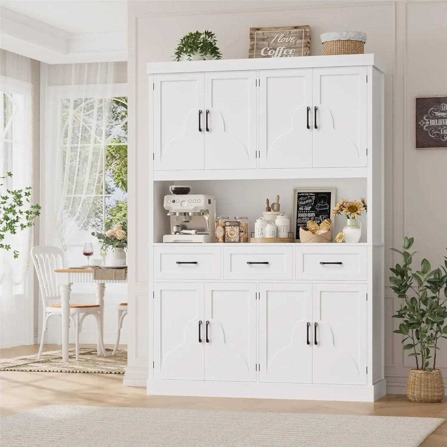 55“ Wide Kitchen Hutch Cabinet with Storage Drawers