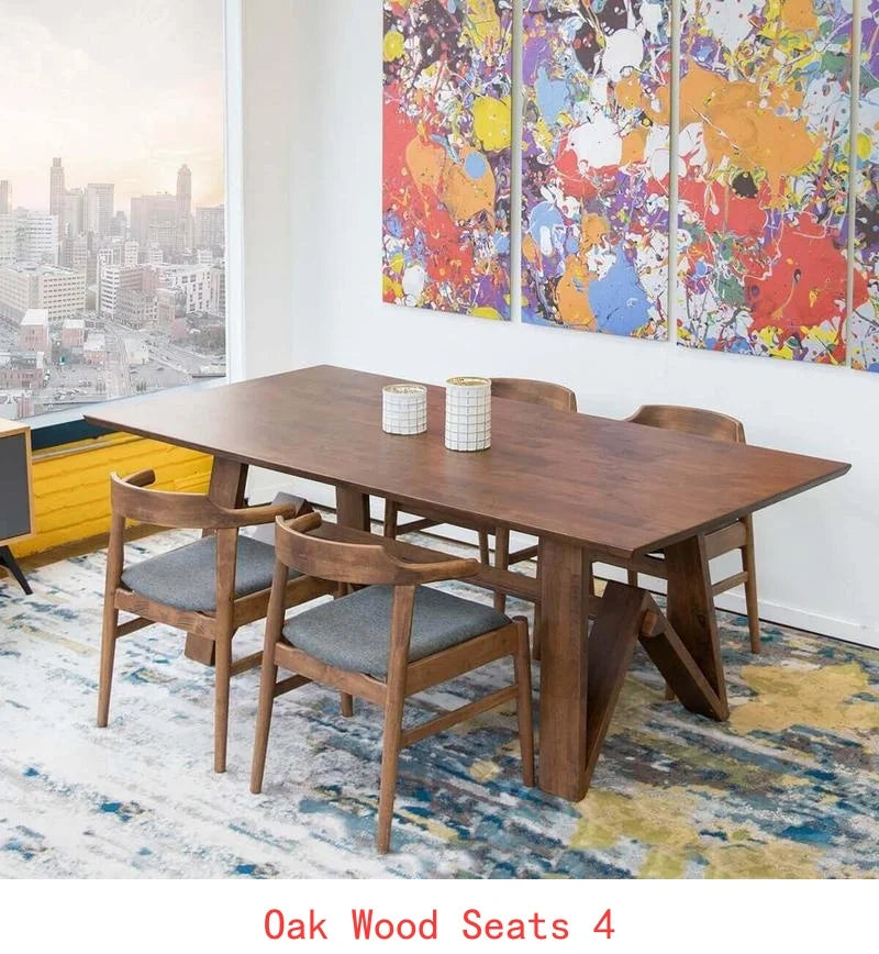 Walnut Oval Dining Table with 4 Chairs Set