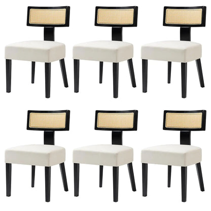 6 Fabric Upholstered Wood Kitchen Chairs Set