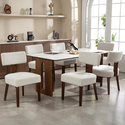 6 Fabric Upholstered Wood Kitchen Chairs Set