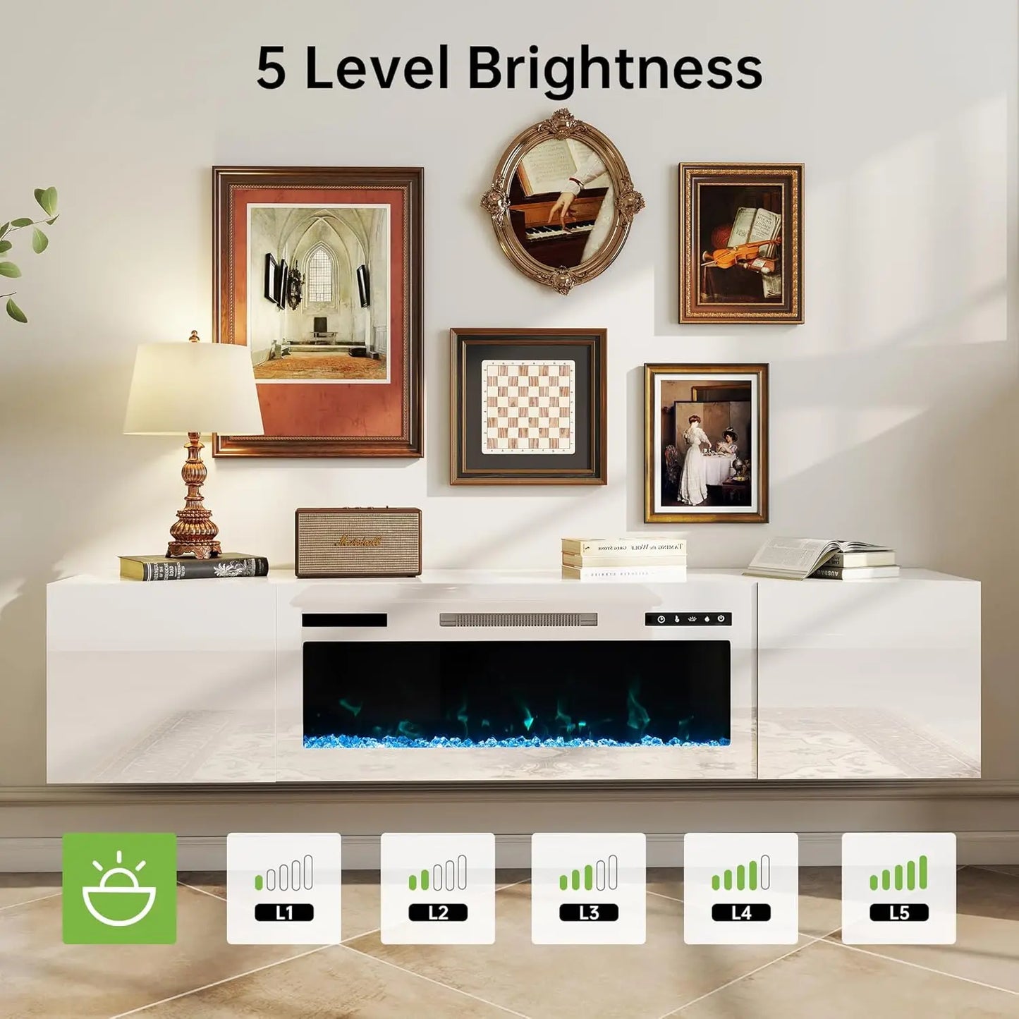 70" Floating TV Stand with 36" Electric Fireplace