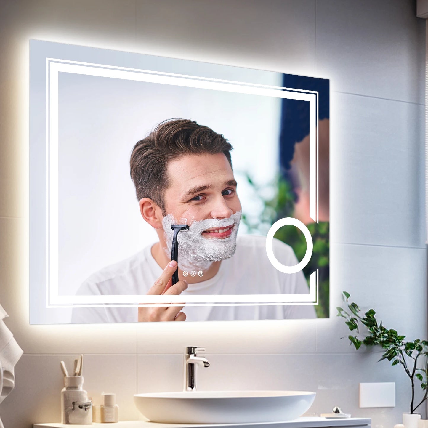 Lighted Smart Bathroom Mirror, 3X Magnifier, Anti-Fog