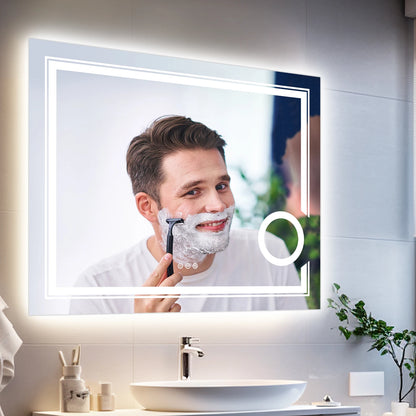 Lighted Smart Bathroom Mirror, 3X Magnifier, Anti-Fog
