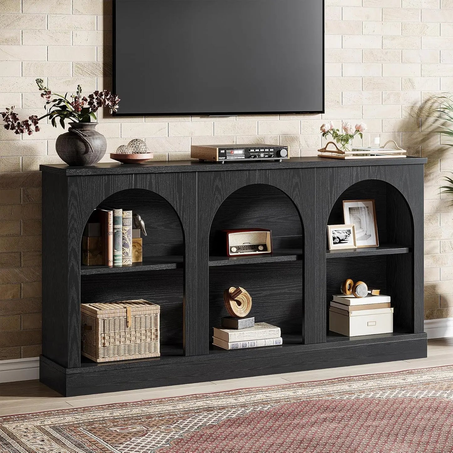 Natural Wood TV Console Storage Cabinet Media Entertainment Stand Living Room 55-65 Inch, Customized