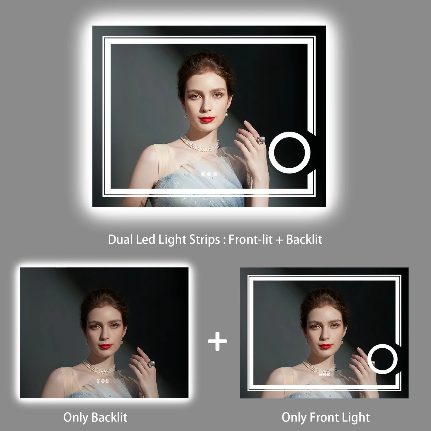 Lighted Smart Bathroom Mirror, 3X Magnifier, Anti-Fog