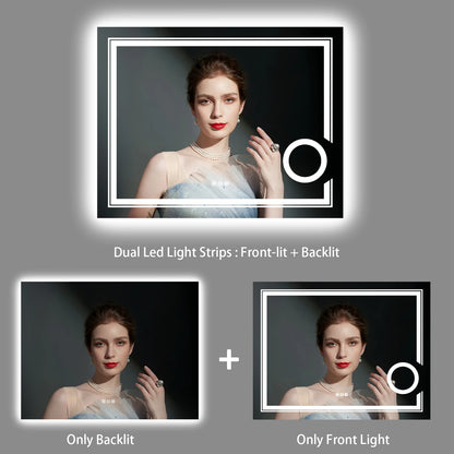 Lighted Smart Bathroom Mirror, 3X Magnifier, Anti-Fog