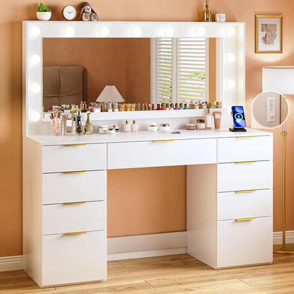Large Mirror Lighted Vanity Desk
