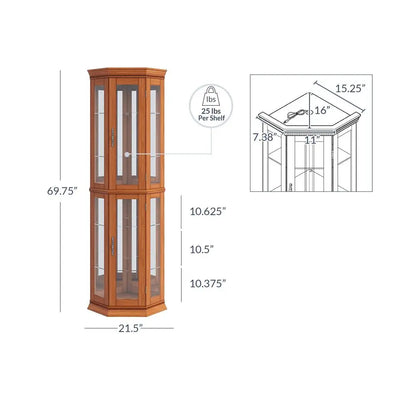 Lighted 3Side Glass Display Curio Cabinet
