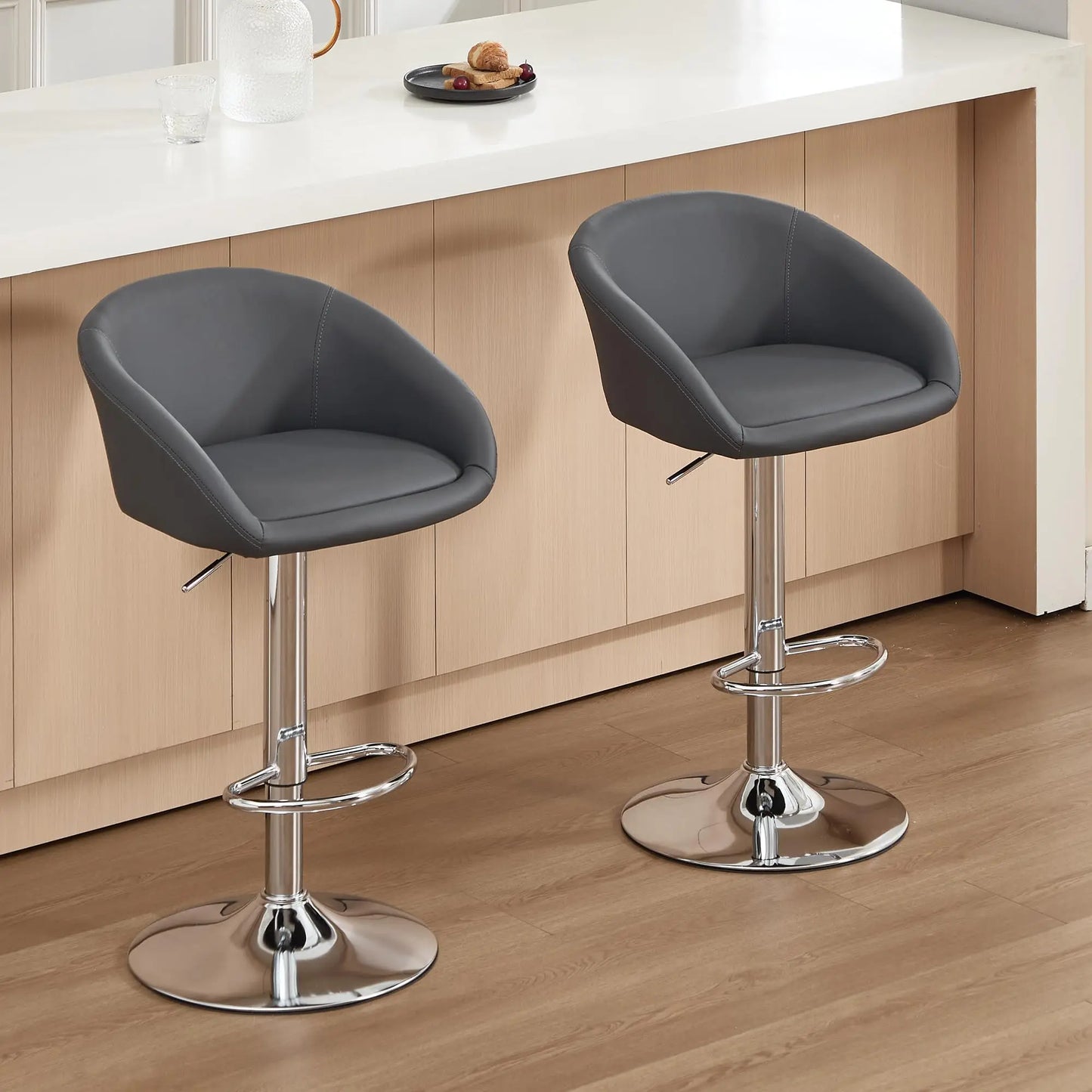 4 Modern PU Leather Swivel Barstools