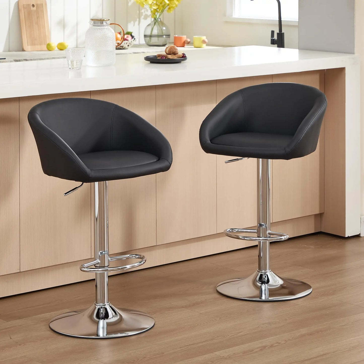 4 Modern PU Leather Swivel Barstools