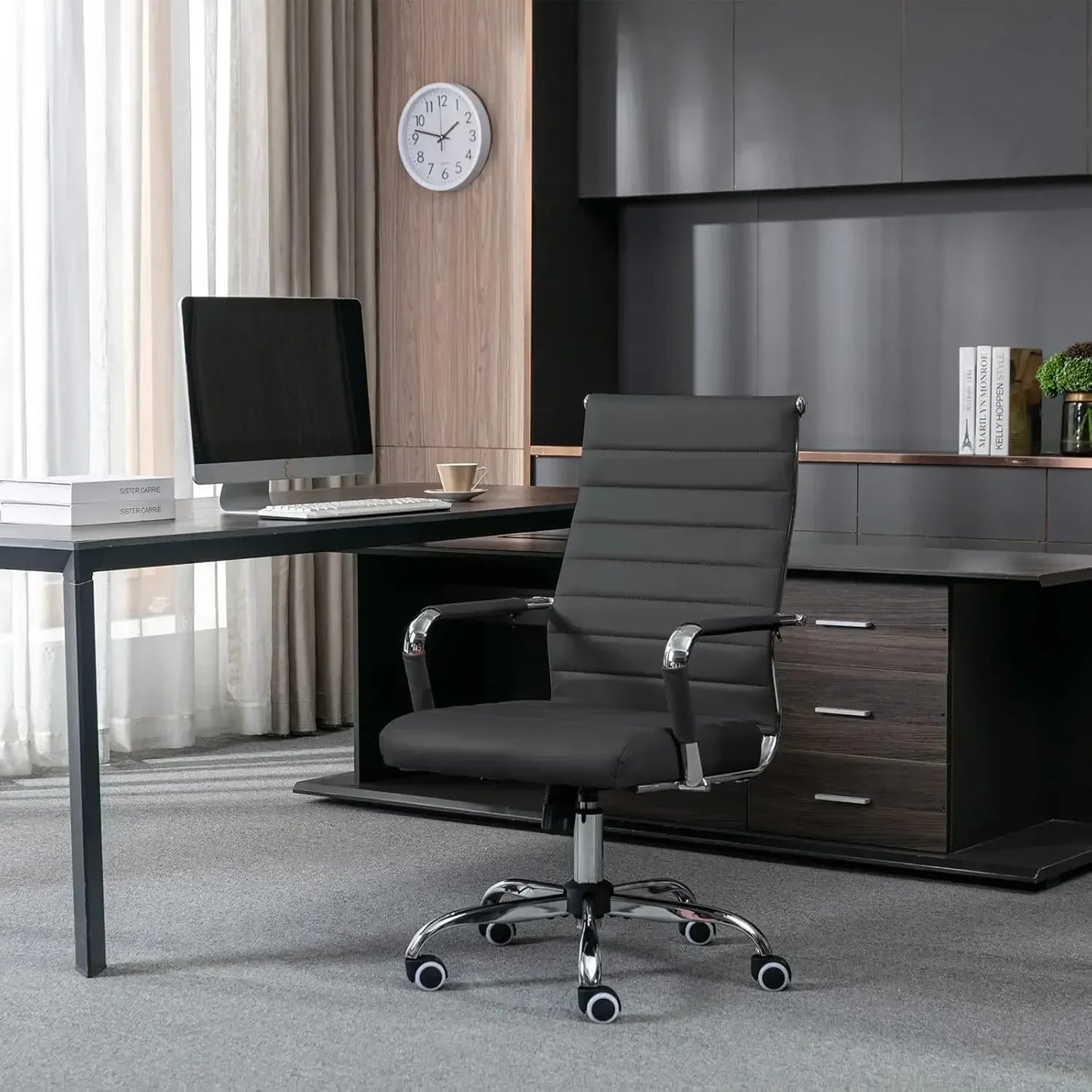 Office Chair, Ribbed Leather, Ergonomic, Adjustable