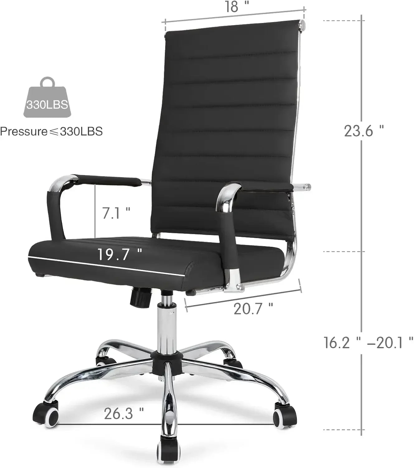 Office Chair, Ribbed Leather, Ergonomic, Adjustable