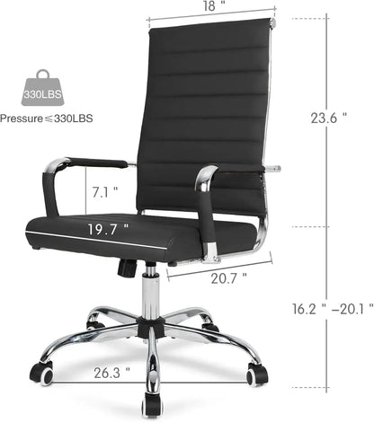 Office Chair, Ribbed Leather, Ergonomic, Adjustable