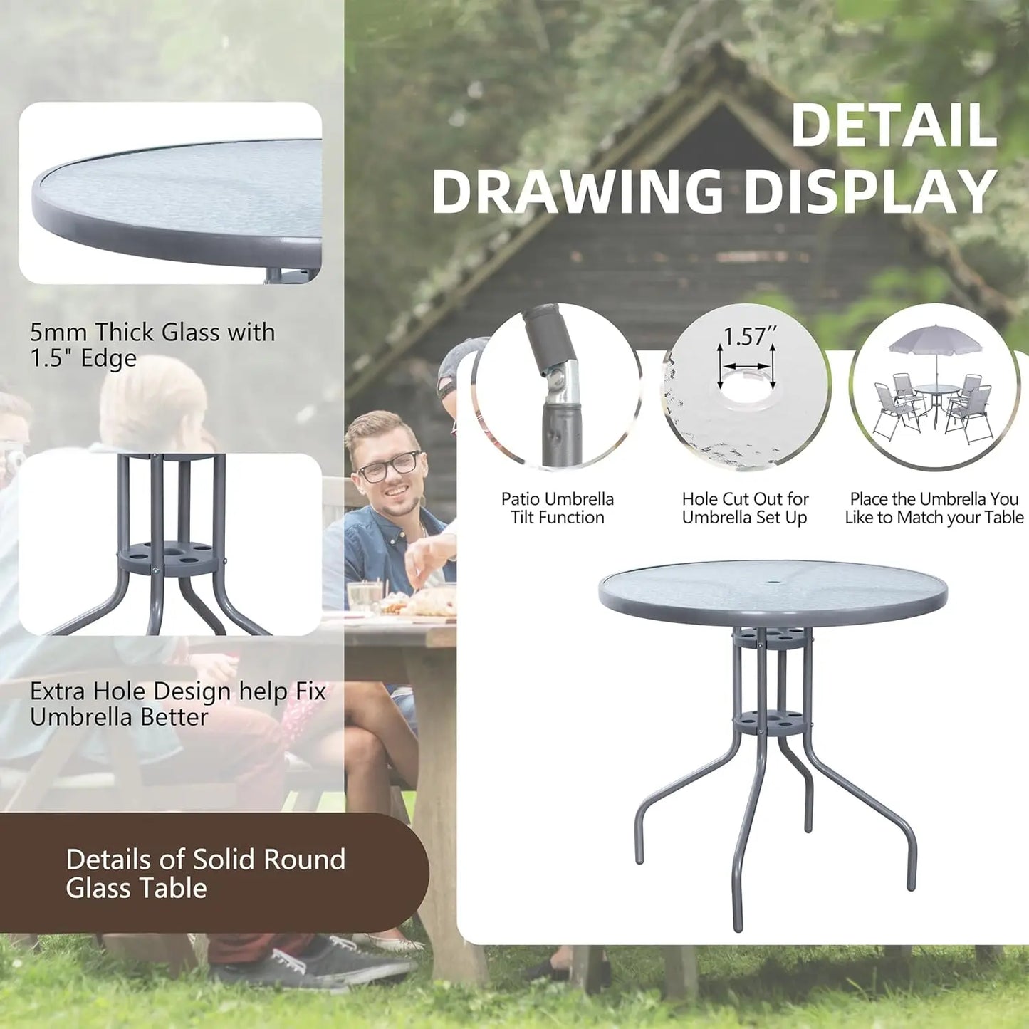 6 Pieces Folding Patio Dining Set