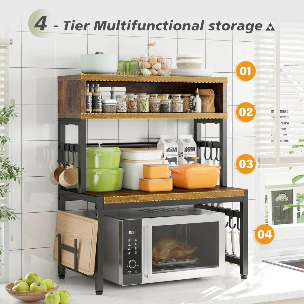 4-Tier Microwave Oven Rack, Shelves Countertop Storage