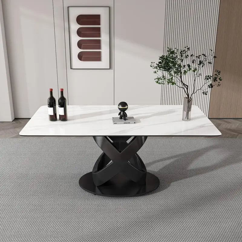 Dining Table with Stone Top and Steel Base