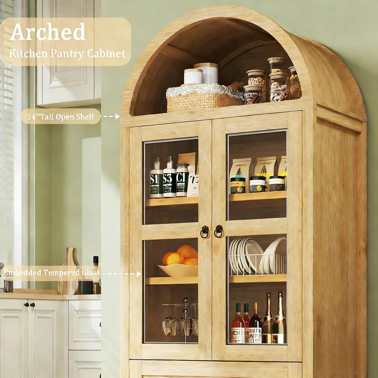 71" Tall Arched Kitchen Cabinet