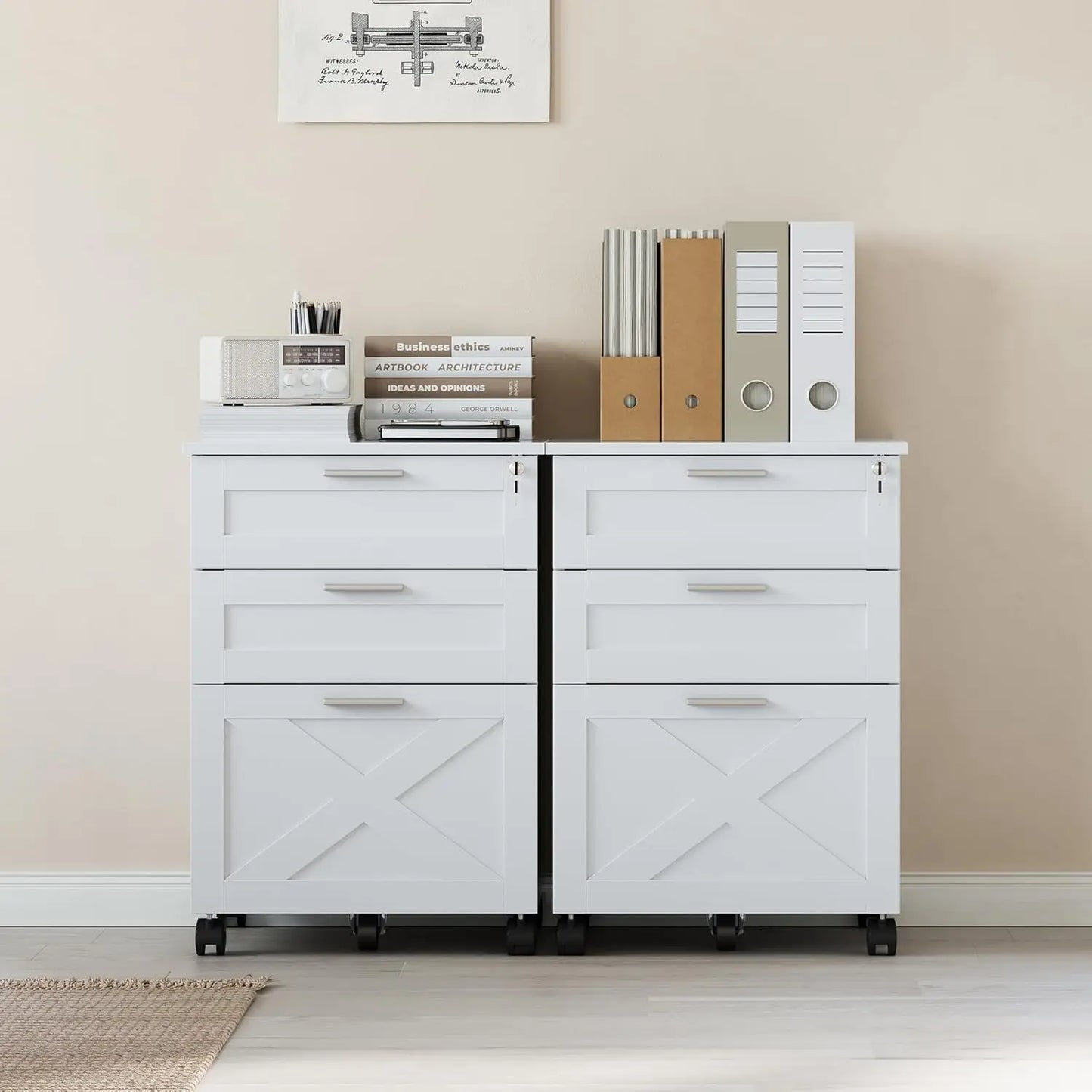 Wooden Mobile Filing Cabinet with Lock