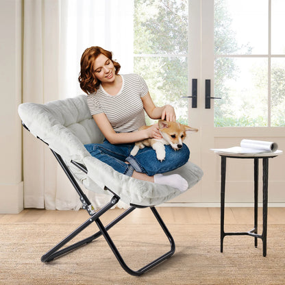 Cozy Saucer Folding Chairs Soft Faux Fur