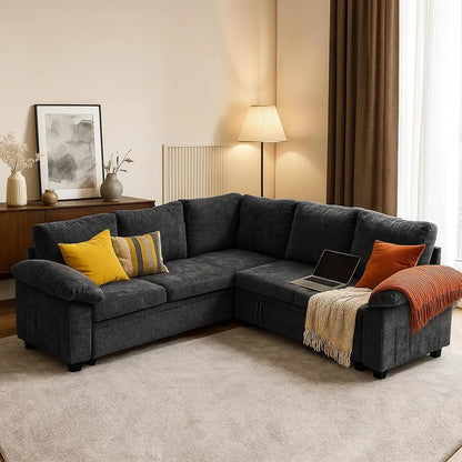 Sectional Sofa with Pull Out Bed & Storage