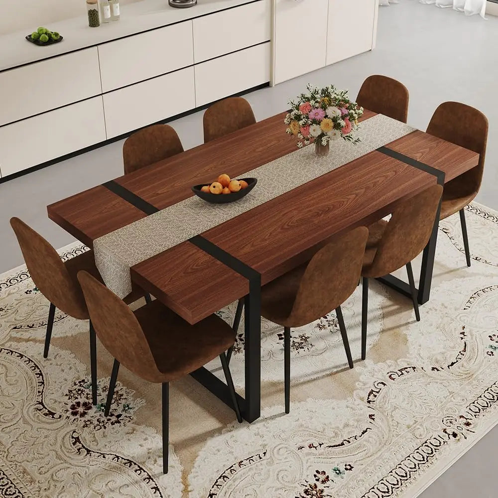 71" Walnut Dining Table Set for 8
