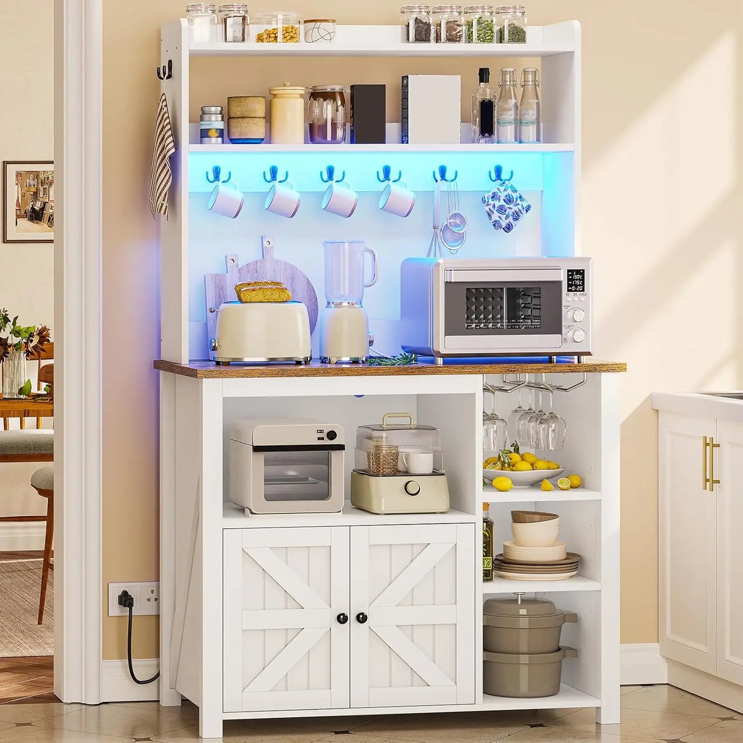 Bakers Rack with Power Outlet and Storage