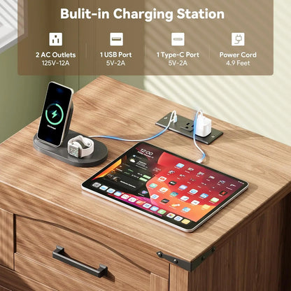 Nightstand Set of 2 with Charging Station