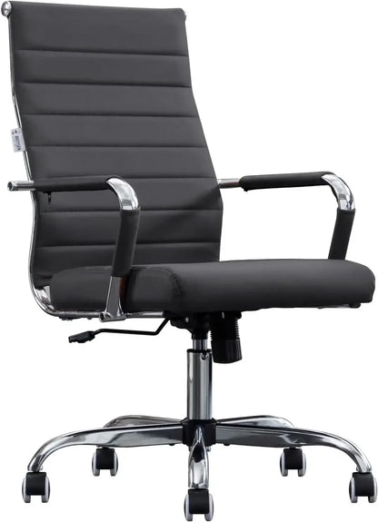 Office Chair, Ribbed Leather, Ergonomic, Adjustable
