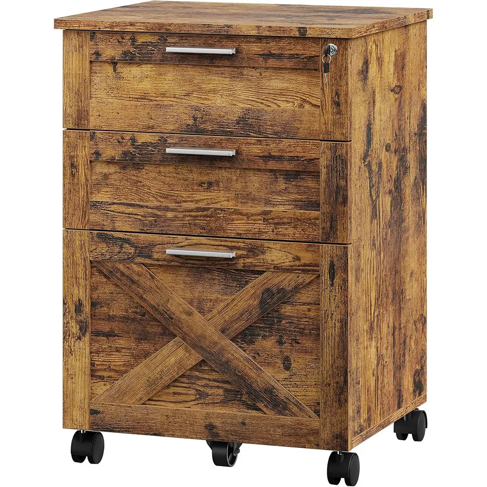 Wooden Mobile Filing Cabinet with Lock