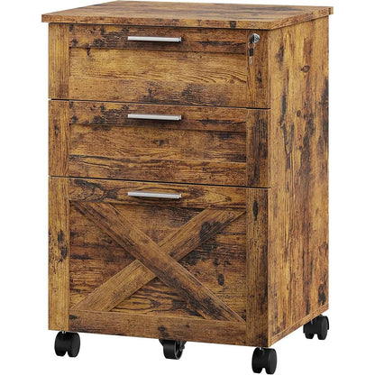 Wooden Mobile Filing Cabinet with Lock