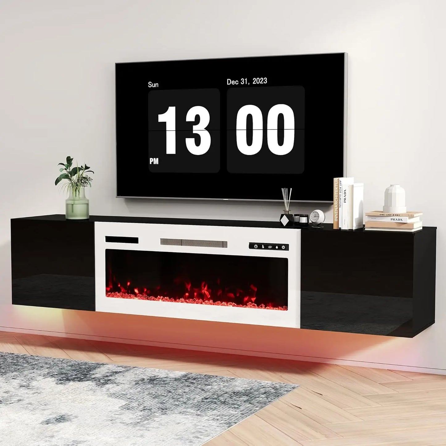 70" Floating TV Stand with 36" Electric Fireplace