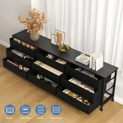 Cabinet With 9 Fabric Drawers Long Entertainment Center