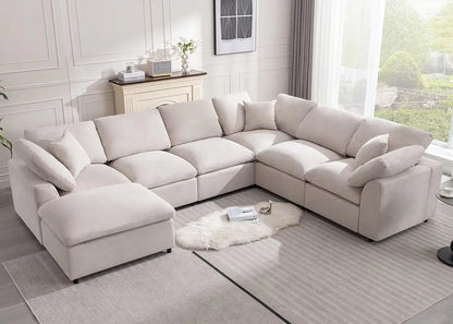 Oversized Sectional Sofa with Movable Ottoman 7 Seater
