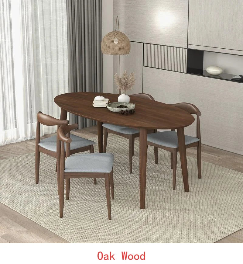 Walnut Oval Dining Table with 4 Chairs Set