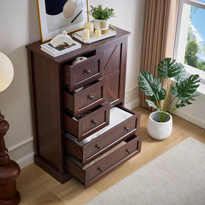 Dresser with 5 Wooden Drawers and Storage Cabinet