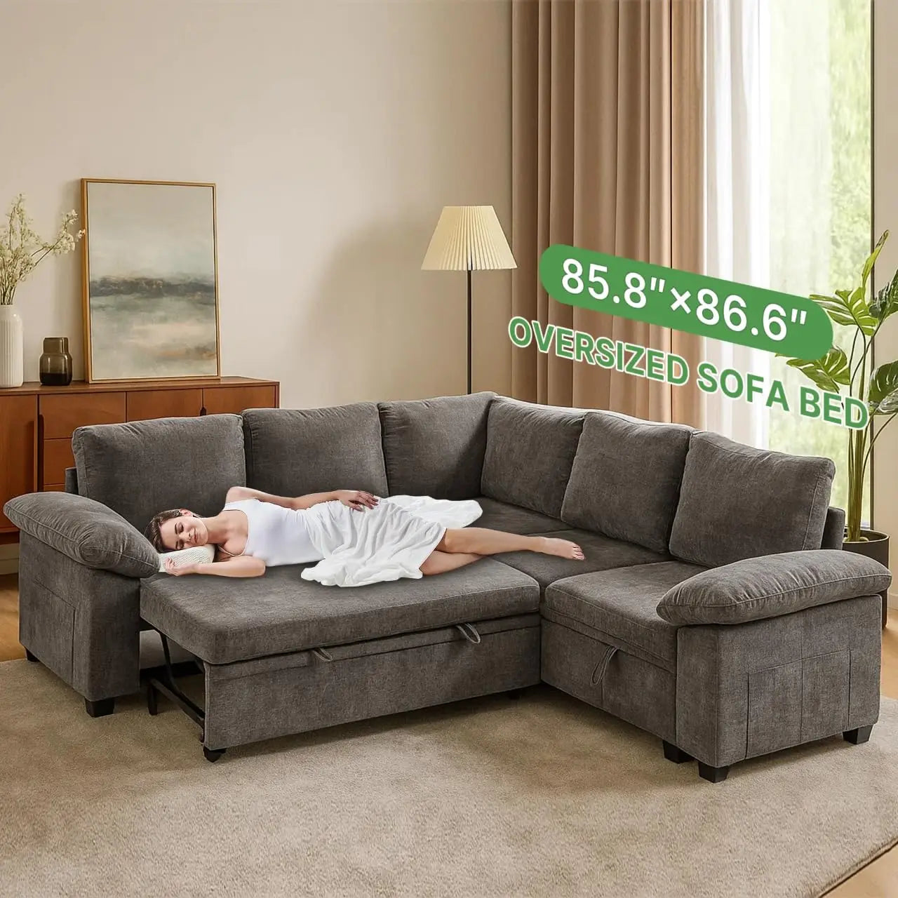 Sectional Sofa with Pull Out Bed & Storage