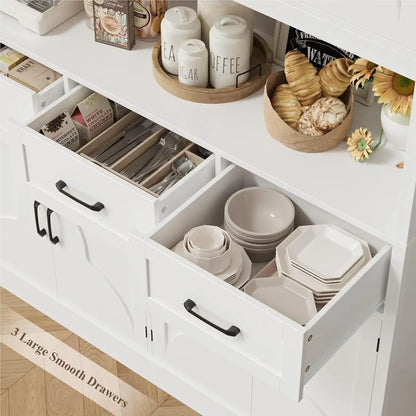 55“ Wide Kitchen Hutch Cabinet with Storage Drawers