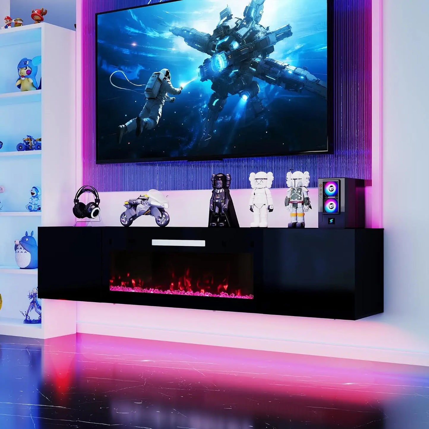 70" Floating TV Stand with 36" Electric Fireplace