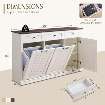 20Gal Farmhouse Trash Can & Laundry Hamper Cabinet