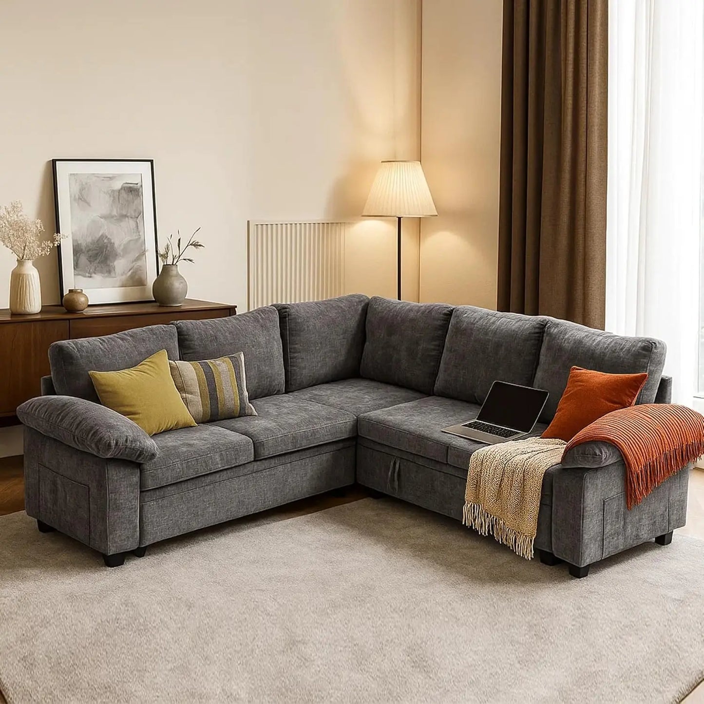 Sectional Sofa with Pull Out Bed & Storage