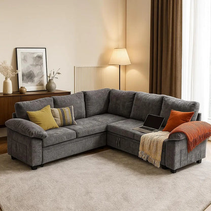 Sectional Sofa with Pull Out Bed & Storage